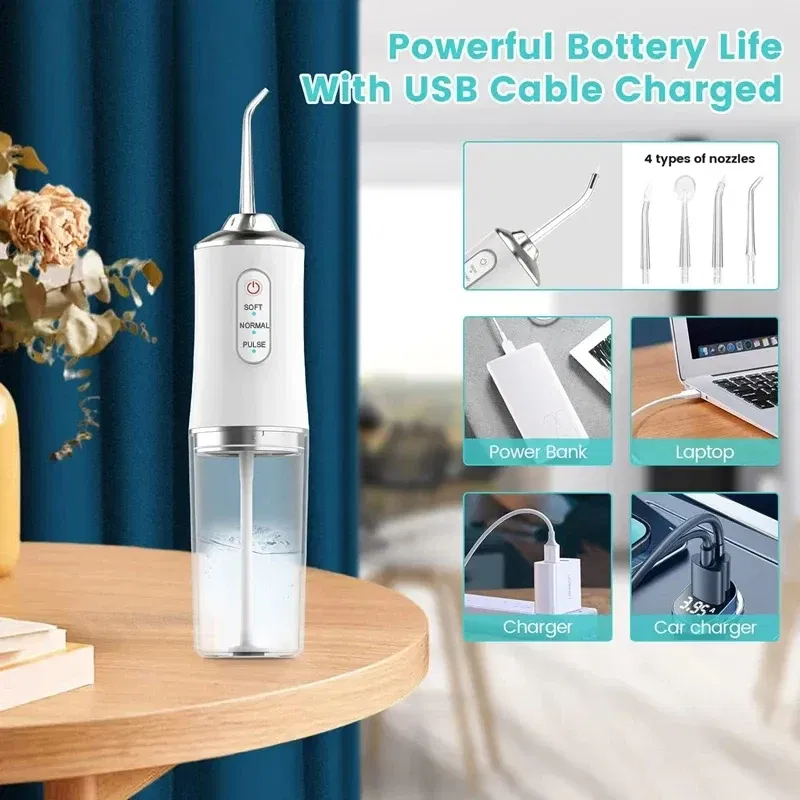 Color: WHITE - Xiaomi MIJIA Smart Electric Oral Irrigator Water Flosser 4 Jets 3 Modes USB Charging Water Jet Irrigator Dental Teeth Cleaner