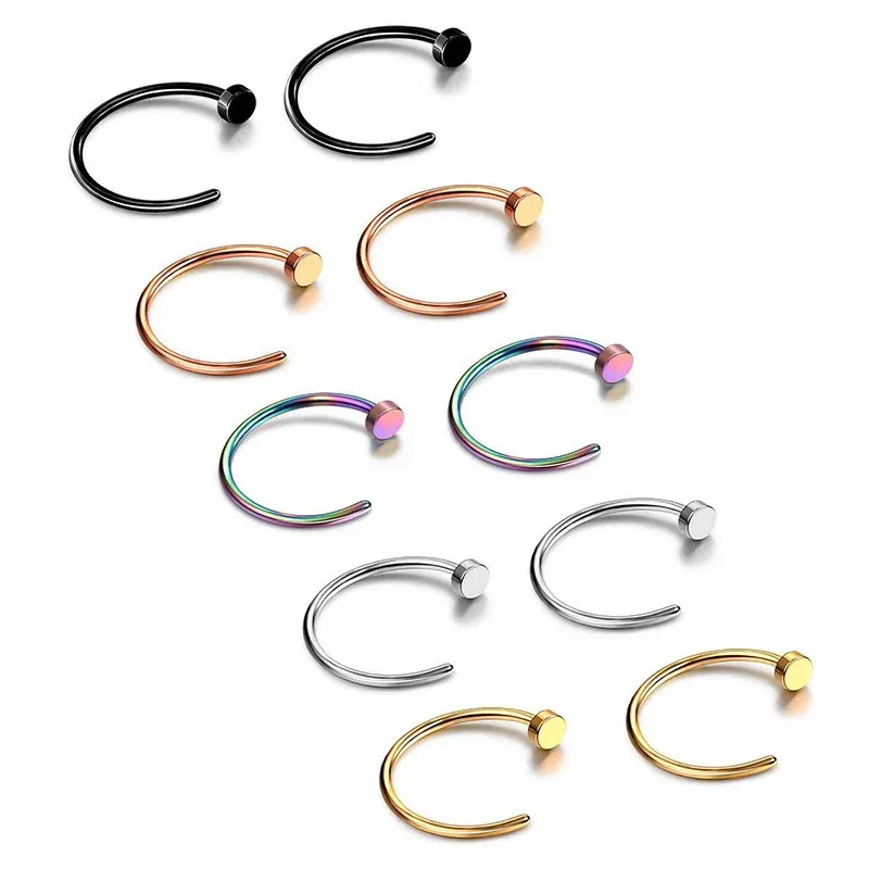 Metal color: RED - 6/8/10mm Surgical Steel Fake Non Nose Stud Ring False Lip Curler Septum Piercing Hoop Jewelry for Women Men Body Accessories