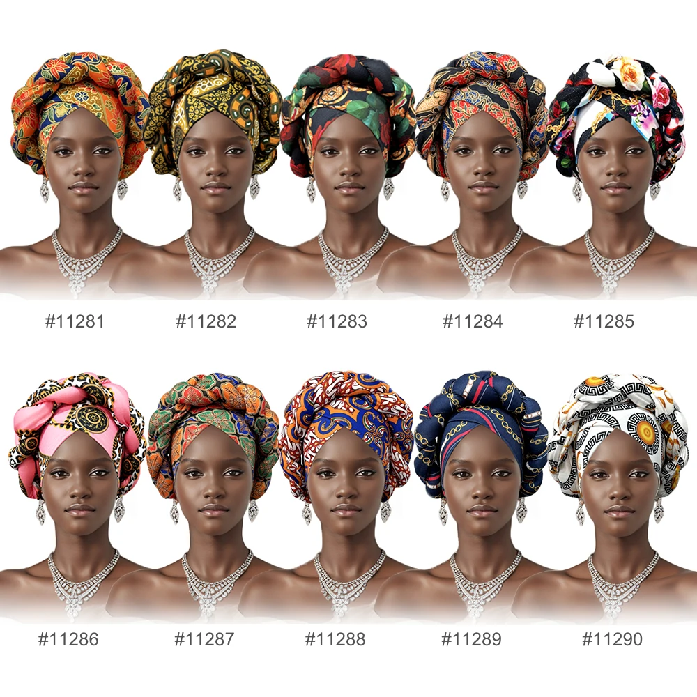 Color: WHITE - African Headtie Bonnet Hat Turban for Women Muslim Head Wrap Nigerian Scarf Braid Hijab Femme Chemo Caps Cover