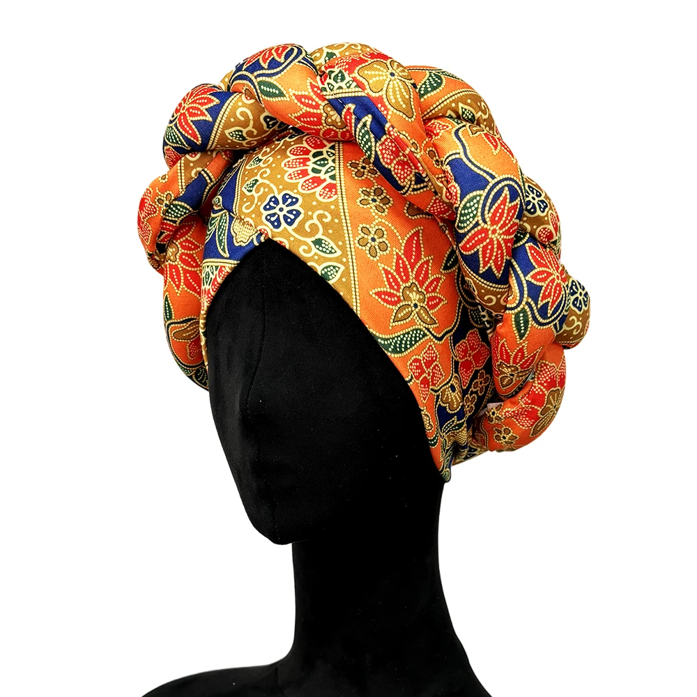 Color: WHITE - African Headtie Bonnet Hat Turban for Women Muslim Head Wrap Nigerian Scarf Braid Hijab Femme Chemo Caps Cover