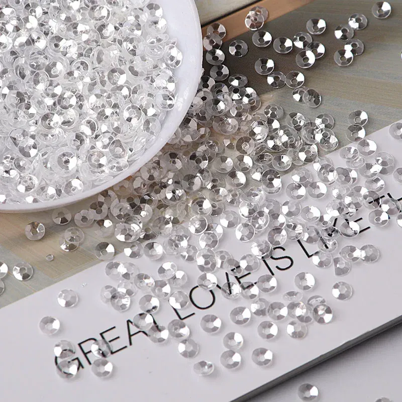 Color: Transparent - 10g/pack 3mm Cup PVC Round Transparent Crystal Loose Sequins Sewing Wedding Craft Women Kids DIY Garment Nail Accessories