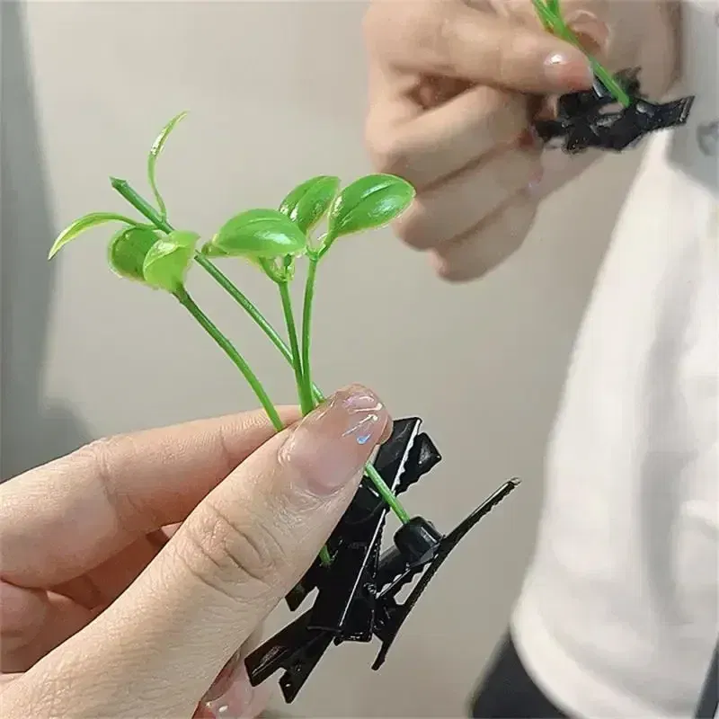 Color: GRAY, Size: XS - Cute Artifacts Funny Little Bean Sprouts with Grass Growing on Their Heads Sprouting Grass Hair Clips Cute Bean Sprout Clips
