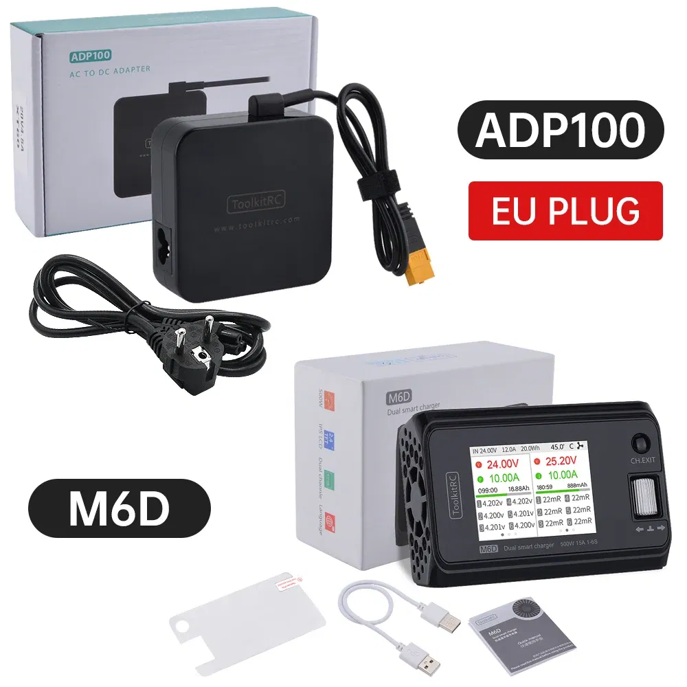 Color: Yellow - ToolkitRC M6D 500W 15A DC Dual Channel MINI Smart Charger Discharger with Power Supply For 1-6S Lipo Battery FPV Model Vs M8