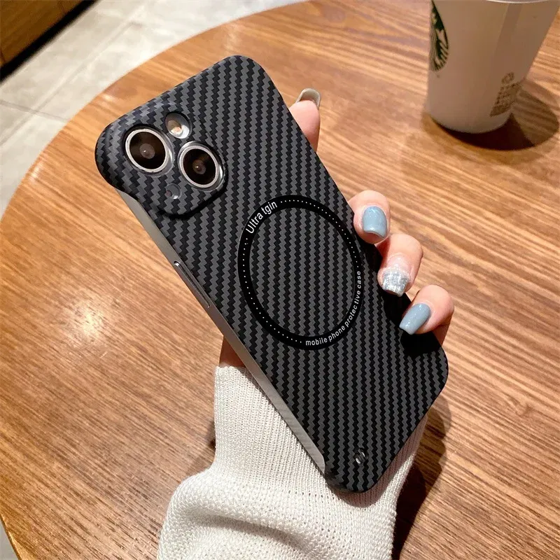 Color: black, Material: Microfiber - Luxury Carbon Fiber for iPhone 11 14 Plus 12 13 Pro Max Magsafe Case Magnetic Wireless Hard Thin Slim Cover for iPhone 13 14 Max