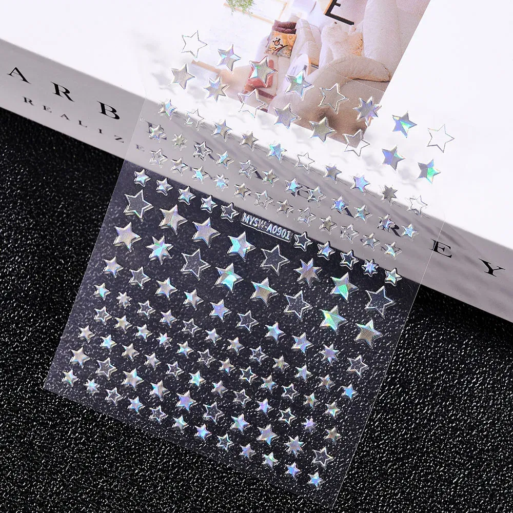 Color: Dark skin - 3D Laser Silver/Rose Gold Hollow Cross Star Nail Art Stickers Design Self-Adhesive Hollow Cross Star Nail/Body Art Decor Sticker