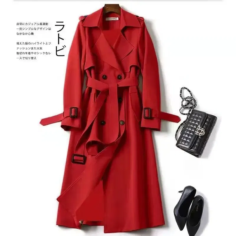Color: Pink, Size: XL - Autumn Winter Long Sleeve Trench Coat For Women 2024 Fashion Loose Office Lady Long Outerwears Jacket Coats Female Clothing