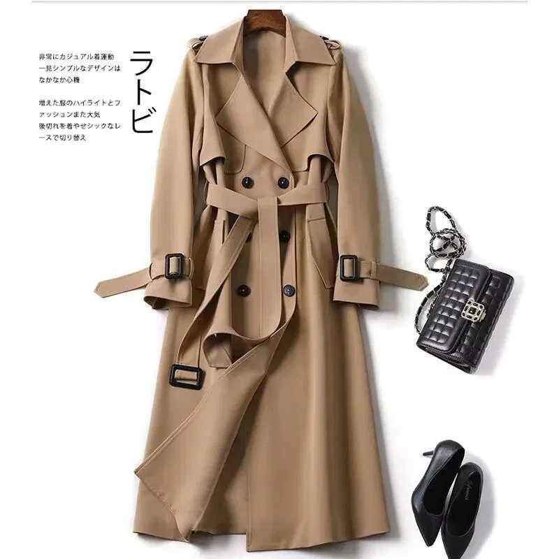Color: Pink, Size: XL - Autumn Winter Long Sleeve Trench Coat For Women 2024 Fashion Loose Office Lady Long Outerwears Jacket Coats Female Clothing