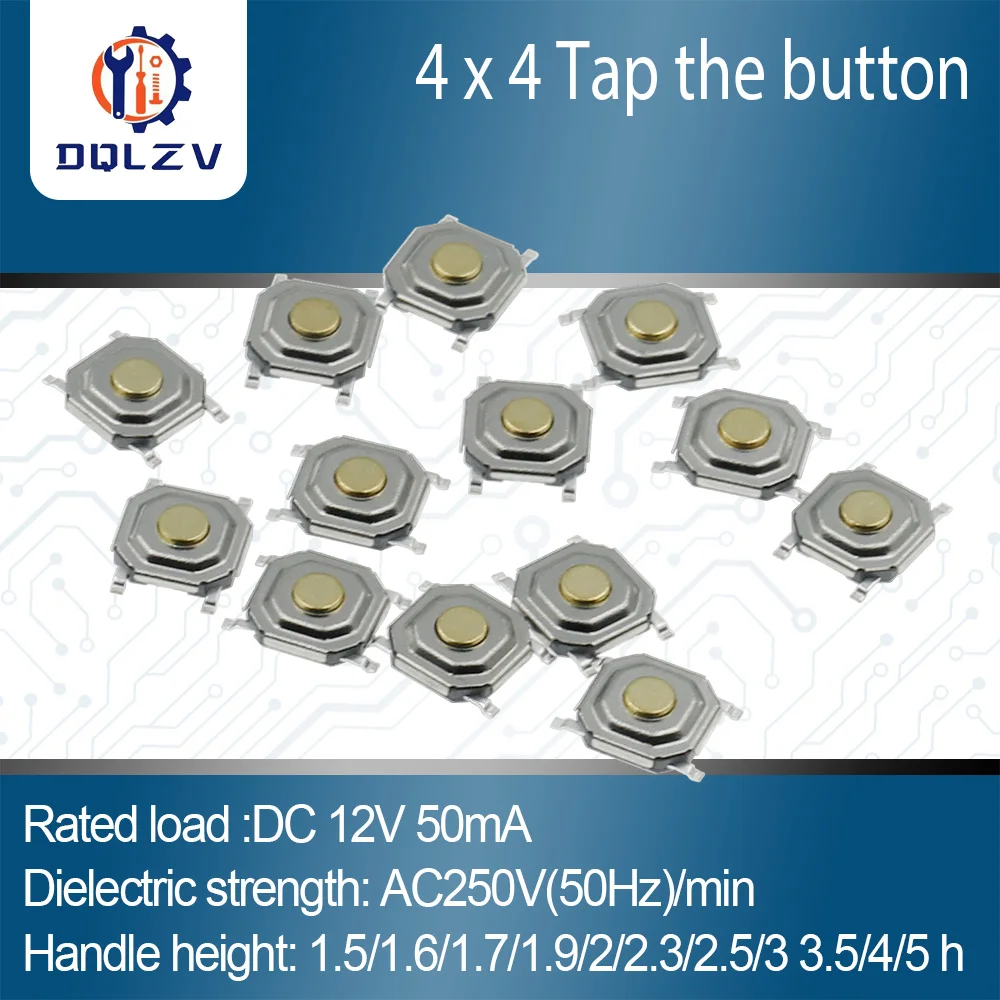 Size: 3XL - 12V 5.2*5.2*1.5mm 12V 0.5A 4 Pin SMT Push Button Switch Metal Tactile Micro Tact Touch Switch Copper Interruptor 4x4x1.5