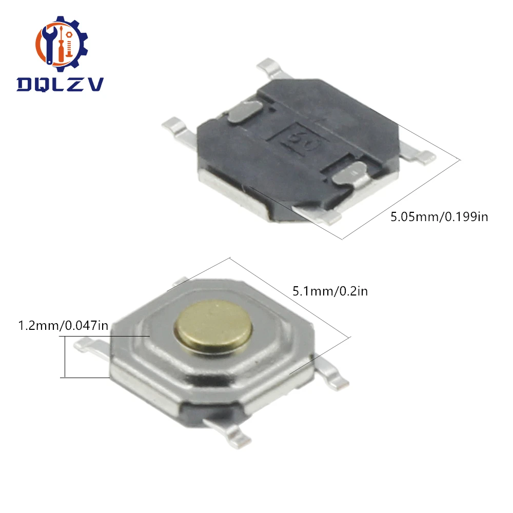 Size: 3XL - 12V 5.2*5.2*1.5mm 12V 0.5A 4 Pin SMT Push Button Switch Metal Tactile Micro Tact Touch Switch Copper Interruptor 4x4x1.5