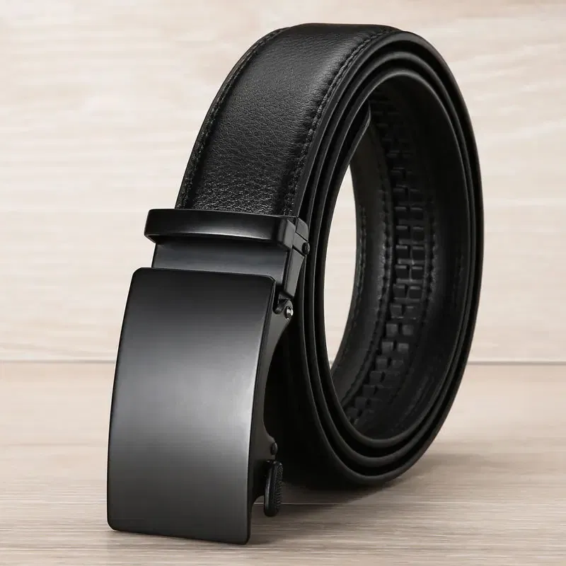Color: Brown, Belt Length: 110cm - Famous Brand Business Belt Men Top Quality PU Luxury Leather Waist Strap Black Male Automatic Buckle Jeans Belts for Men
