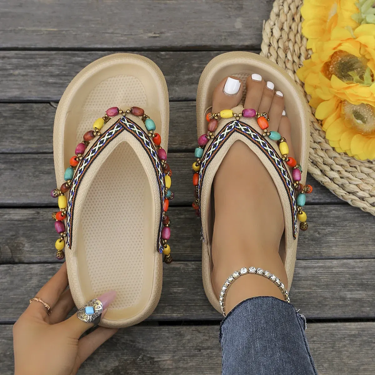 Color: Bronze, Shoe Size: 38-39 - Summer Multi Color Women's Flip Flops Fashionable Metallic Teddy Bear Bow Slide Sandal Beach Vacation Home Versatile  Footwear