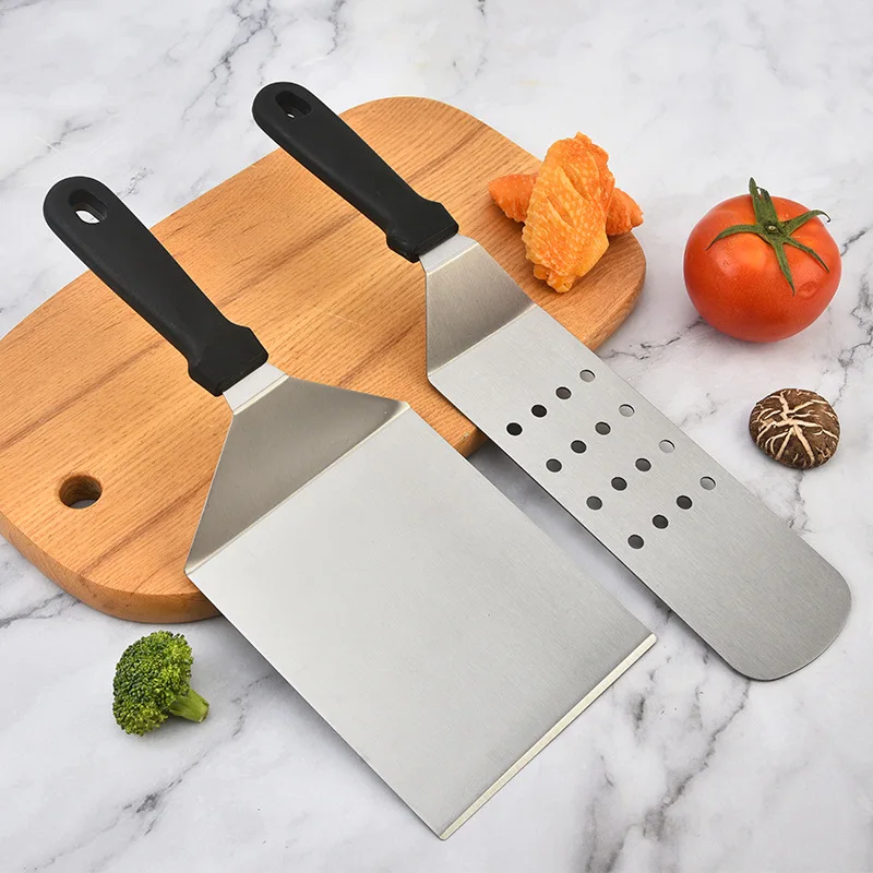 Color: Red - Kitchen Stainless Steel Scraper Cooking Spatula Barbecue Spatula Plate Barbecue Spatula Hamburger Spatula Cooking Utensils