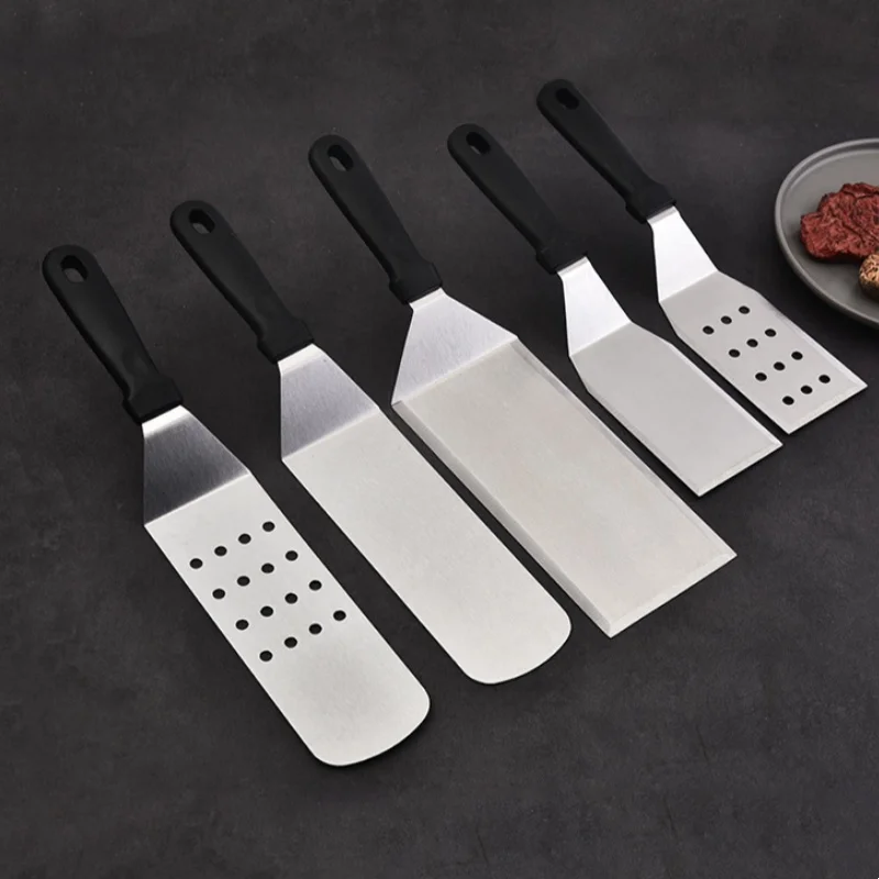 Color: Red - Kitchen Stainless Steel Scraper Cooking Spatula Barbecue Spatula Plate Barbecue Spatula Hamburger Spatula Cooking Utensils