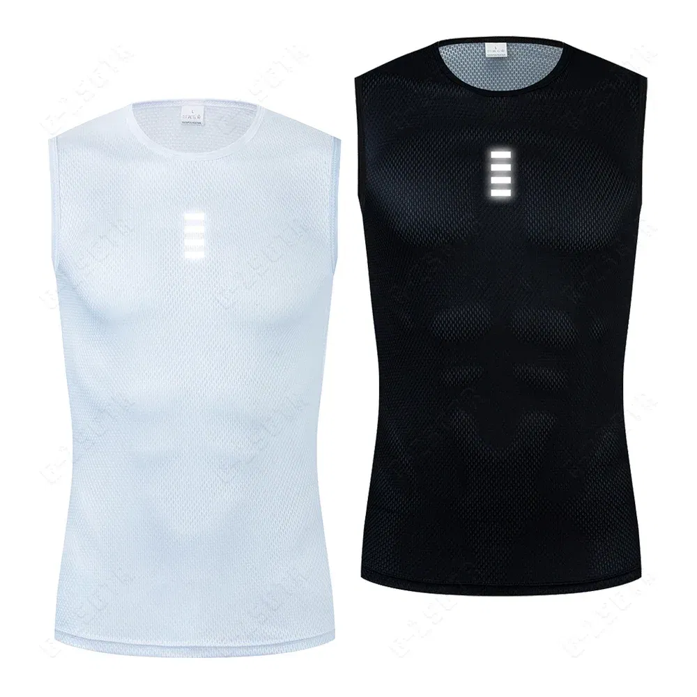 Color: Black, Size: S - Reflective Cycling Base Layers White Cycling Undershirt Quick Dry Vest Sport Underwear Tight Vest High Elastici Vest Bike Jersey