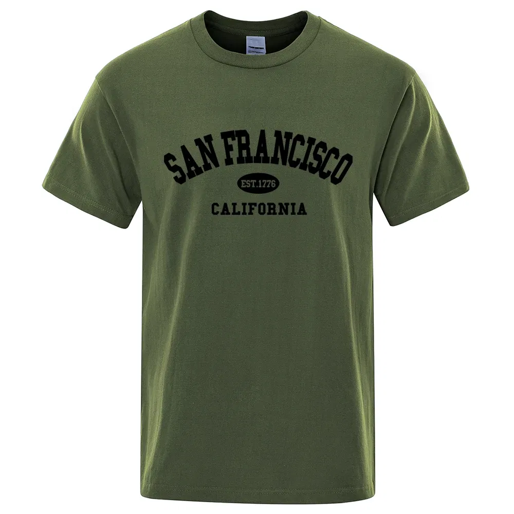 Color: Gold, Size: XL - Sanfrancisco Est.1776 California Letter T-Shirts Men Fashion Oversized Tops Summer Tshirt Loose Designer Luxury Tee Clothing