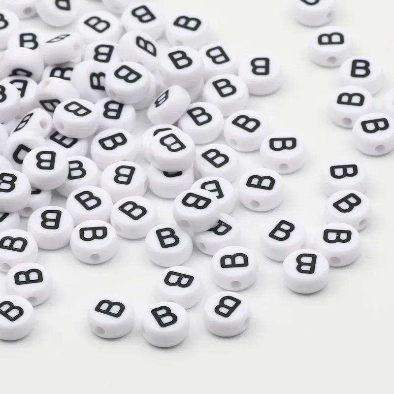 Color: multi, Item Diameter: Other - 50/100pcs/lot 7x4mm White Round A-Z Alphabet Letter Acrylic Loose Spacer Beads for Jewelry Making Diy Bracelet Accessories