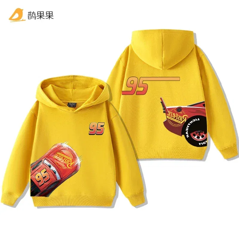 Color: Khaki, Kid Size: 4T - Cars Lightning McQueen Fun Printed Kids Boys Girls Hooded Sweatshirt Fall and Winter Casual Fashion Warm Student Hoodie