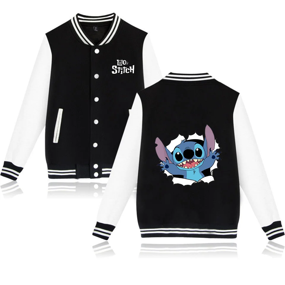 Color: Dark Grey, Size: XXL - Lilo Stitch Baseball Jacket Men Women Hip Hop Harajuku Jackets Streetwear Kids Boys Girls Loose College Coats