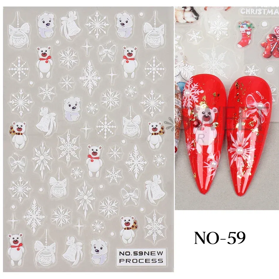 Color: Brown - 5D Embossed Elk Nail Art Sticker Cute Christmas Winter Santa Claus Snowflake Gingerbread Man Engraved Slider Manicure Decoration