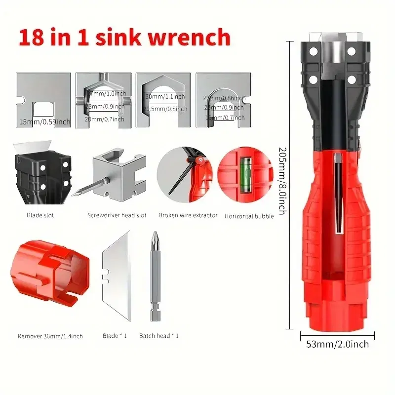 Color: Silver - 24/18/8 Multifunction Faucet and Sink Installer Tool Faucet Wrench Tool Plumbing Tool Water Pipe Spanner for Kitchen Bathroom