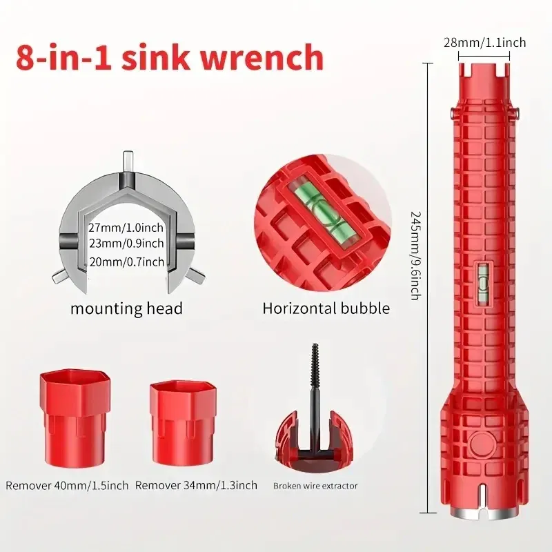 Color: Silver - 24/18/8 Multifunction Faucet and Sink Installer Tool Faucet Wrench Tool Plumbing Tool Water Pipe Spanner for Kitchen Bathroom