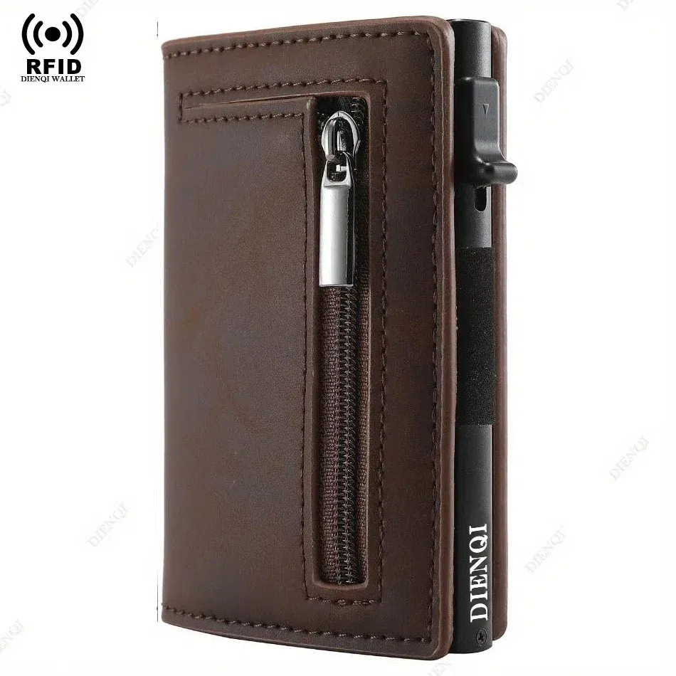 Color: green - Rfid Credit Card Holder Men Wallets Mini Handbags Luxury Brand Bag Cardholder Case Leather Magnetic Coin Purse Hand Bag for Men