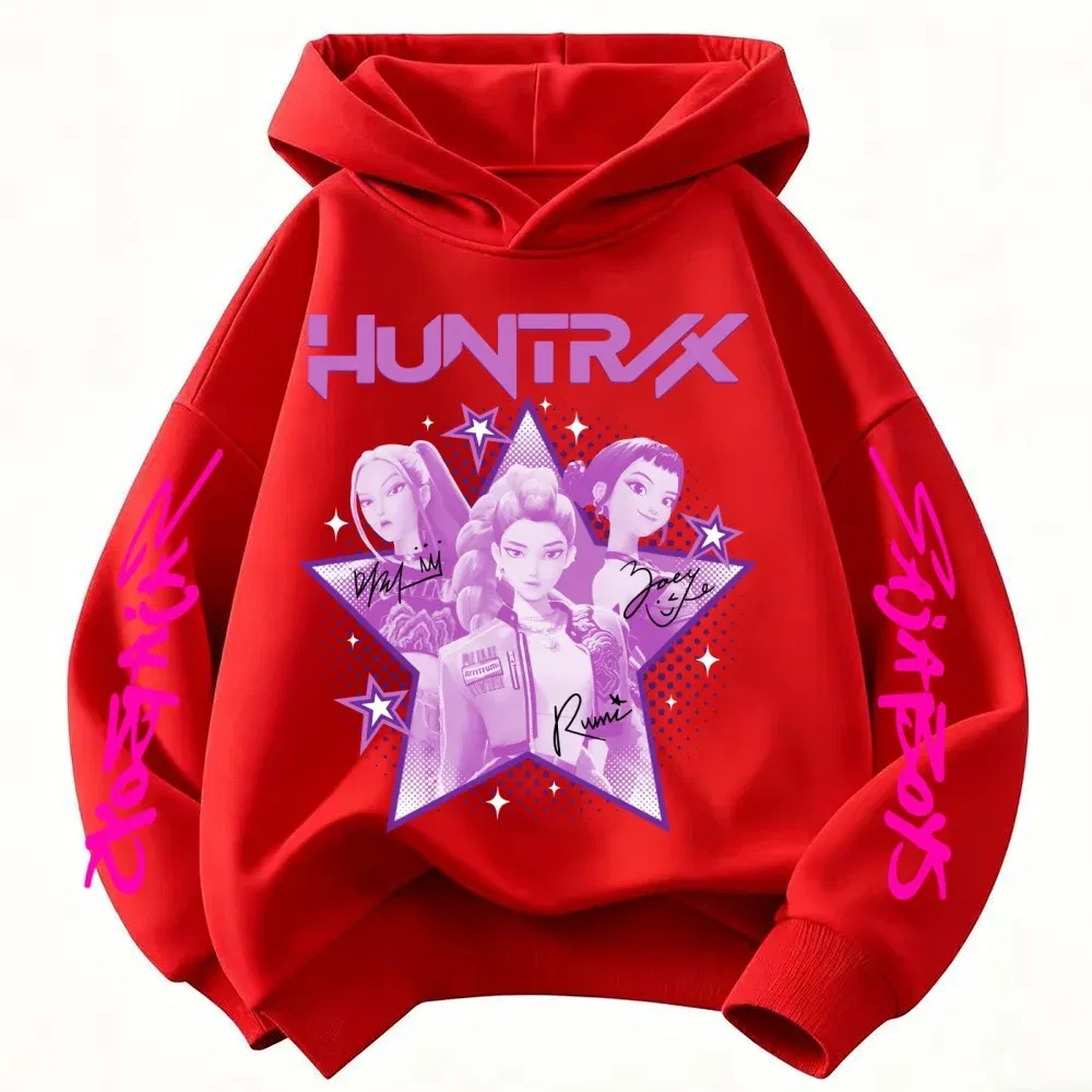 Color: Red, Kid Size: 7 - KPop Demon Hunter Huntrix Children's Sweatshirt Autumn New Boys Girls Fashion Street Pullover Children's Clothing