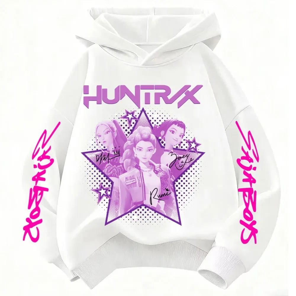Color: Red, Kid Size: 7 - KPop Demon Hunter Huntrix Children's Sweatshirt Autumn New Boys Girls Fashion Street Pullover Children's Clothing