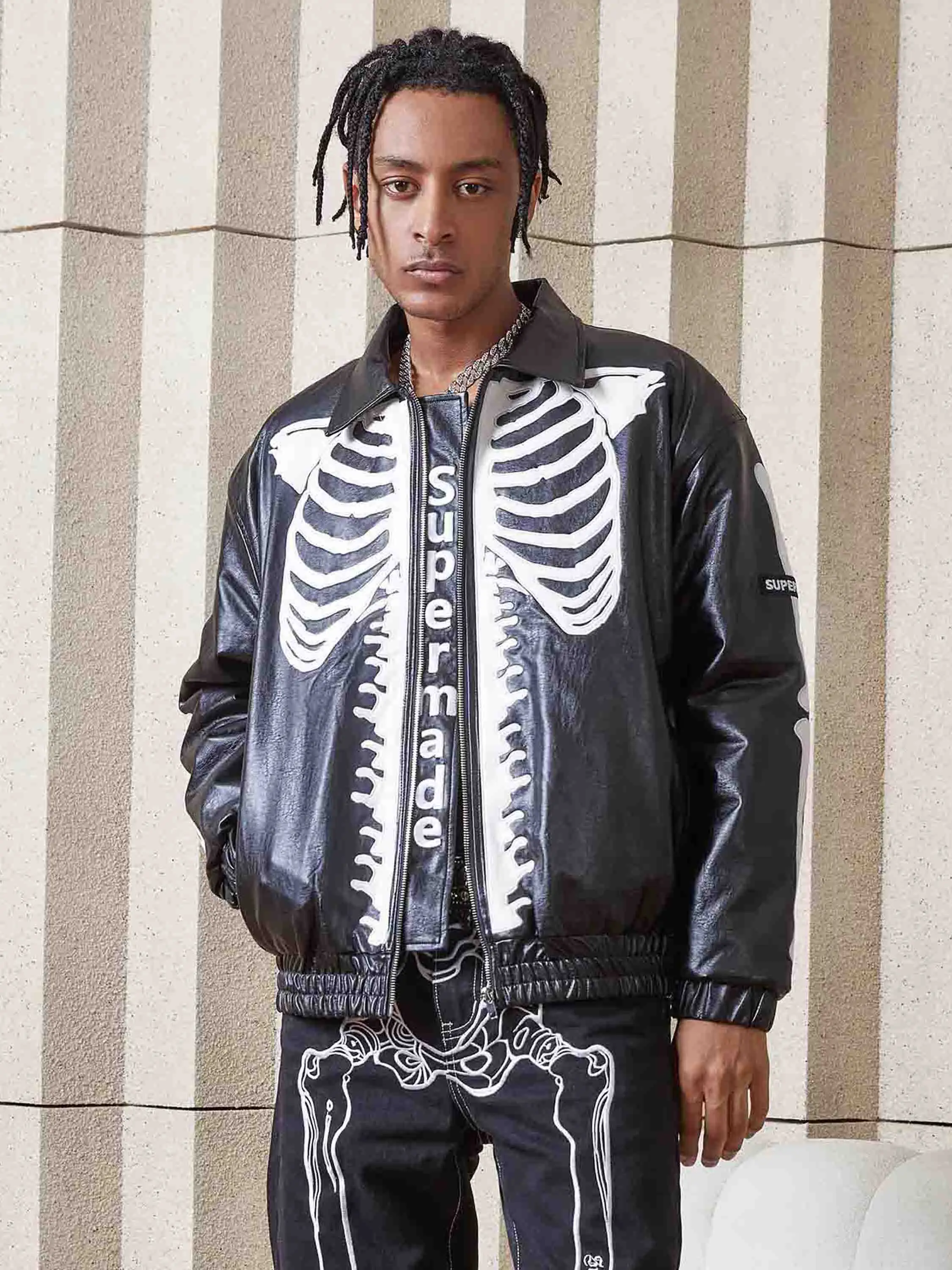 Color: Yellow, Size: S - Men's Leather Jacket Fashion Embroidery Artificial Leather Coats Winter Casual Motorcycle Biker Pu Leather Outwear Male Clothing