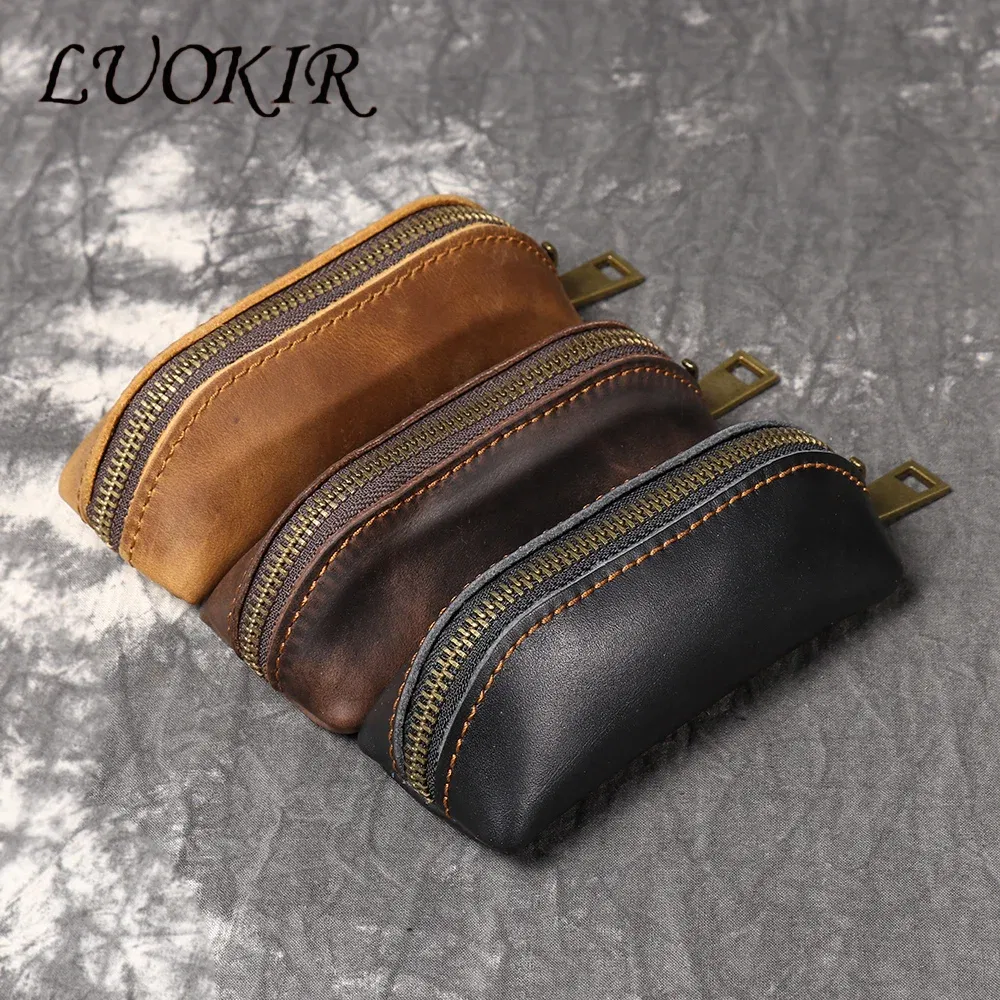 Color: Brown, Ships From: CHINA - LUOKIR New Men's Genuine Leather Coin Purse, Women's Crazy Horse Leather Key Pouch, Multifunctional Cowhide Clutch Storage Bag.