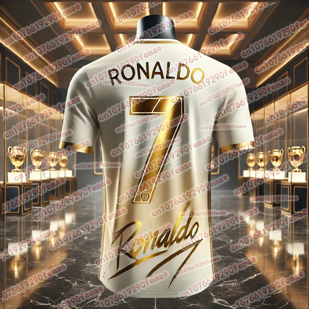 Color: Beige, Kid Size: 14 - New Hot Selling Ronaldo Fashion Football Superstar Commemorative Collection Sports Jersey Daily Outdoor Breathable T-shirt