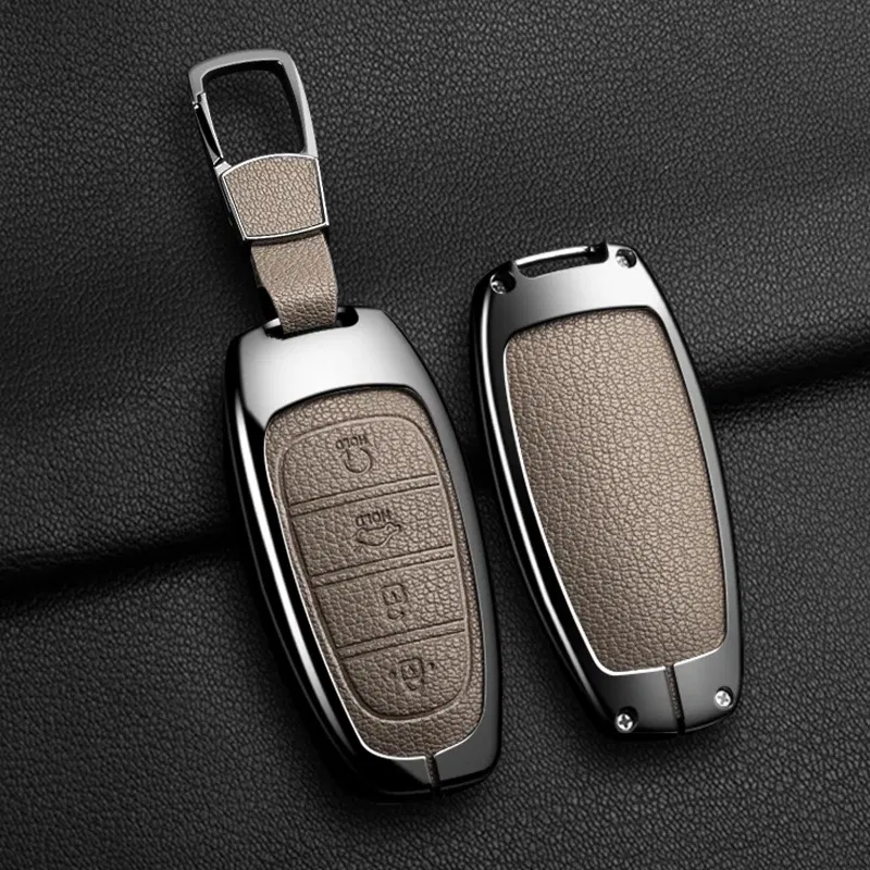 Color Name: Red - New Auto Alloy Car Key Case Cover Fob for Hyundai Solaris Sonata Hybrid NEXO NX4 New Grand Santa Fe Tucson 2020-2024 Accessories