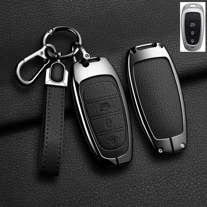 Color Name: Red - New Auto Alloy Car Key Case Cover Fob for Hyundai Solaris Sonata Hybrid NEXO NX4 New Grand Santa Fe Tucson 2020-2024 Accessories