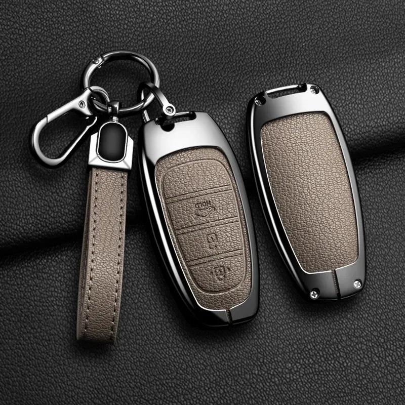 Color Name: Red - New Auto Alloy Car Key Case Cover Fob for Hyundai Solaris Sonata Hybrid NEXO NX4 New Grand Santa Fe Tucson 2020-2024 Accessories