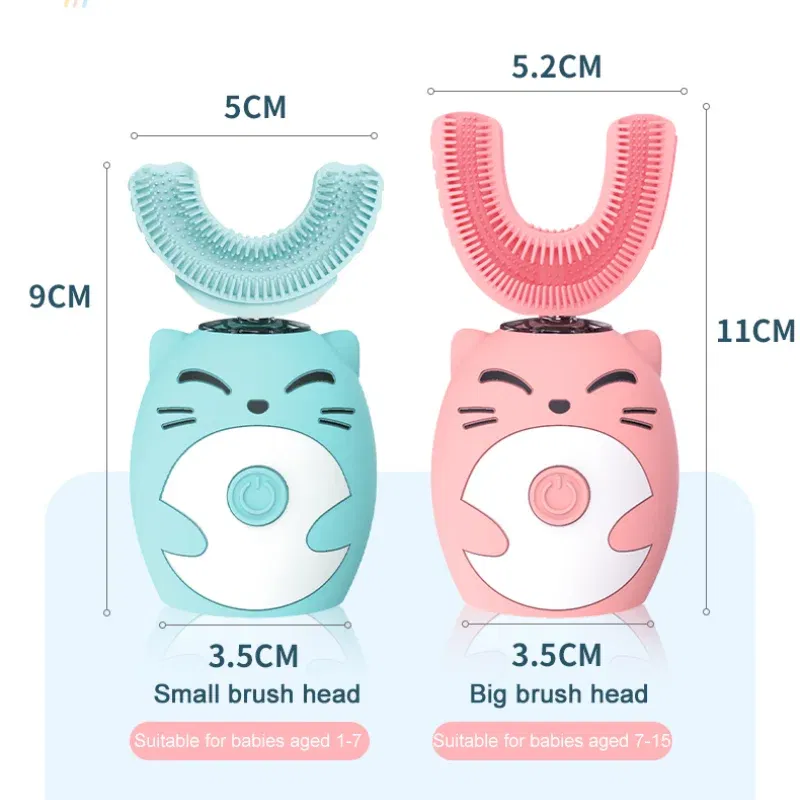 Color: Ivory - Kids U-shaped Sonic Electric Toothbrush Children Silicon Toothbrush 360 Degrees Smart Tooth Brush Teeth Whitening for Waterproof