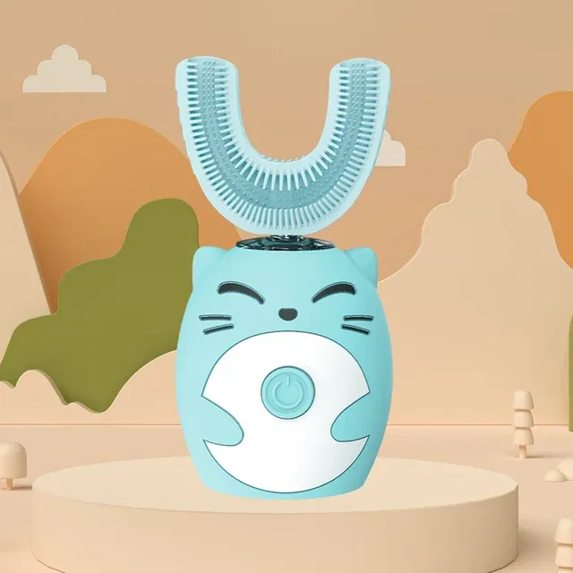 Color: Ivory - Kids U-shaped Sonic Electric Toothbrush Children Silicon Toothbrush 360 Degrees Smart Tooth Brush Teeth Whitening for Waterproof