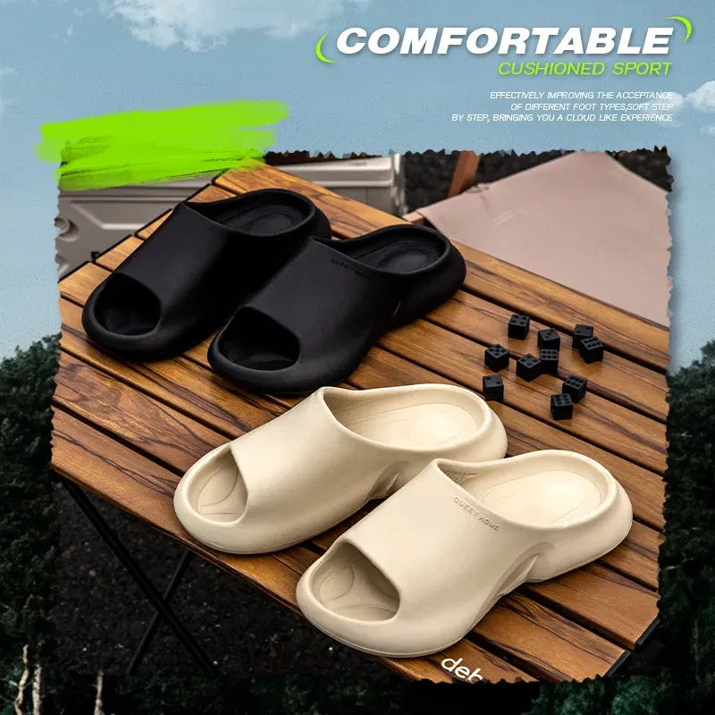 Color: black, Shoe Size: 42-43 - High Quality EVA Soft Thick Soled Slippers Women's Summer Fashion Wear Slippers Home Home Sandals Men's Beach Shoes