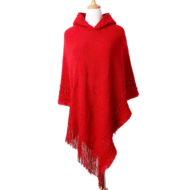 Color: Beige, Size: One Size - New Women Ladies Tassel Cape Coat Fringe Poncho Oblique Stripe Coat Bohemian Shawl Scarf