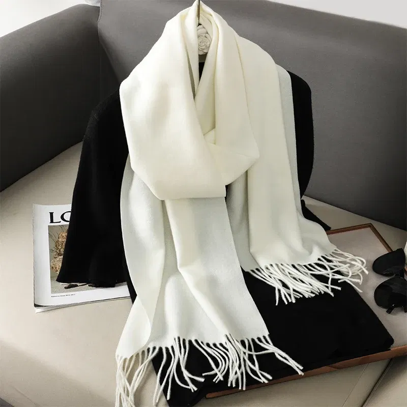 Color: Khaki - New 62 Color Winter Scarf For Women Long Warm Cashmere Scarves Hijab Solid Lady Shawl Wrap Female Pashmina Bandana Head Scarfs