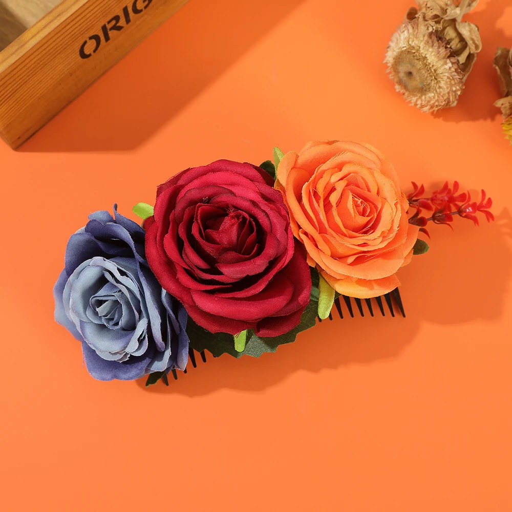 Color: black - New Halloween Hair Combs Floral Hair Clip For Women Stimulation Flower Hairpins Hair Accessories