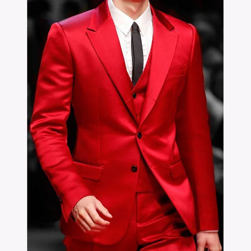 Color: SKY BLUE, Size: 4XL - Slim Fit Red Men Suits for Prom Singer Stage 3 Piece Satin Wedding Groom Tuxedo Male Fashion Jacket Waistcoat with Pants 2023