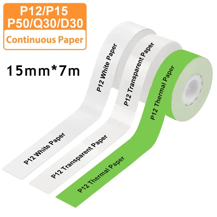 Color: Navy Blue - 3pcs 15mm x7m Continuous Label Paper fit for P12 P15 Phomemo D30 Q30 Printer Waterproof Self Adhesive Thermal Printer Sticker