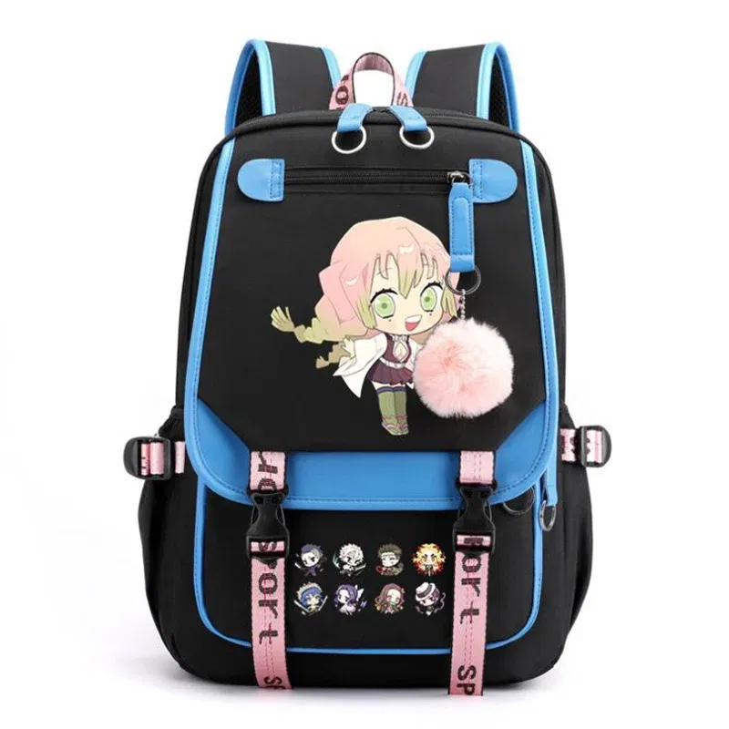 Color: Gold, Size: 17 Inches - Demon Slayer Backpack Schoolbag USB Laptop Bag Tokitou Muichirou Kanroji Mitsuri Men Women Rucksack Travel Shoulder Outdoor Bags