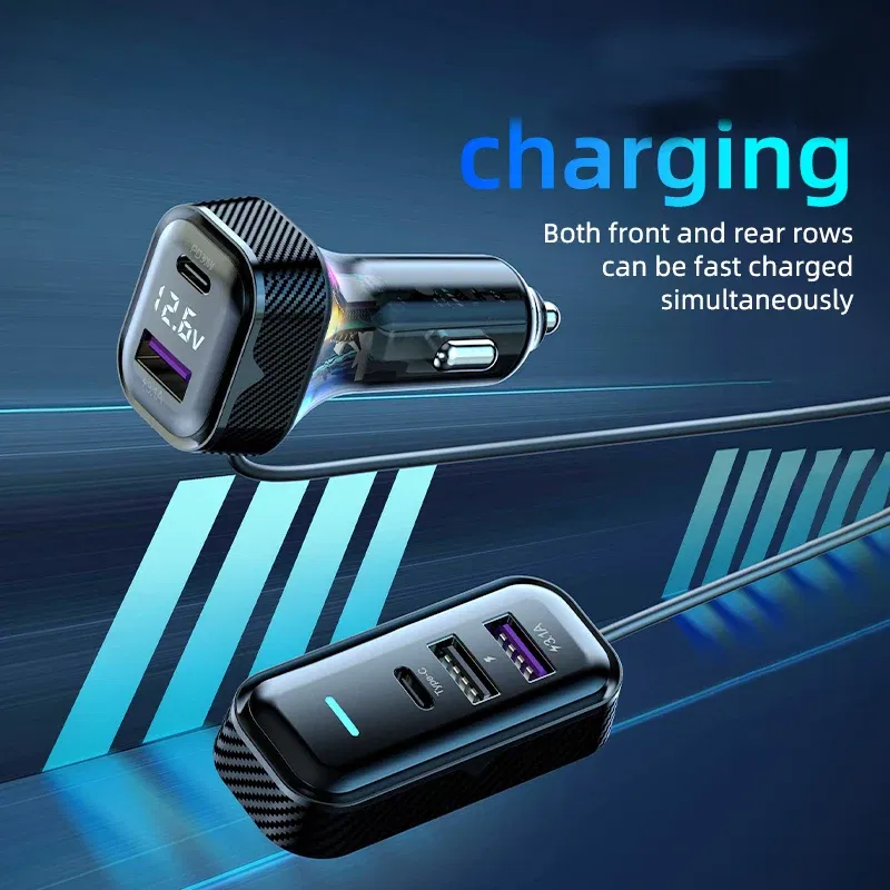 New 5-jack rear car charger PD30W Super Fast charge USB C mobile phone charger 12V/24V auto accessories power port