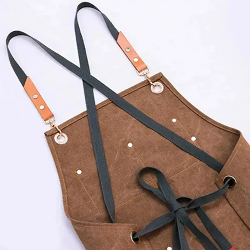 Color: Yellow - Apron Men Women Aprons W/ Large Pockets Cooking Aprons, Canvas Cross Back Apron Adjustable Strap Baker Apron Kitchen Baking Bib