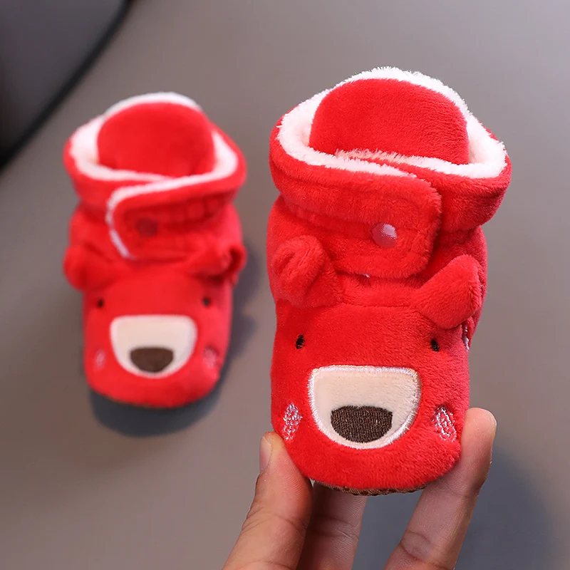 Color: Orange, Baby Age: 0-6 Months - Winter New Cute Cartoon Baby Booties Boy Girl Boots Cotton Soft-Sole Non-Slip Warm Toddler First Walkers Infant Crib Shoes