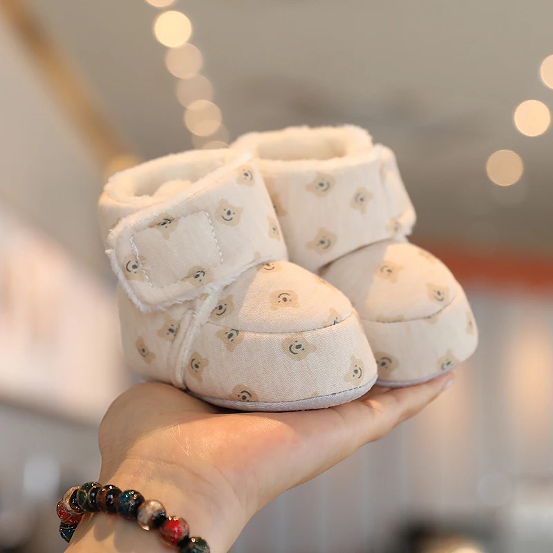 Color: Orange, Baby Age: 0-6 Months - Winter New Cute Cartoon Baby Booties Boy Girl Boots Cotton Soft-Sole Non-Slip Warm Toddler First Walkers Infant Crib Shoes