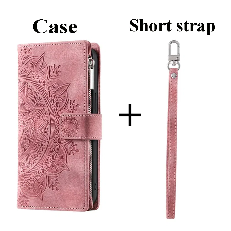 Color: Pink, Material: Silicon - CrossBody Strap Zipper Wallet Coque for Samsung Galaxy A71 A51 A50 A41 A21S A30 A70 A50S A20 A31 A30S A10 A20E A 51 70 Flip Case