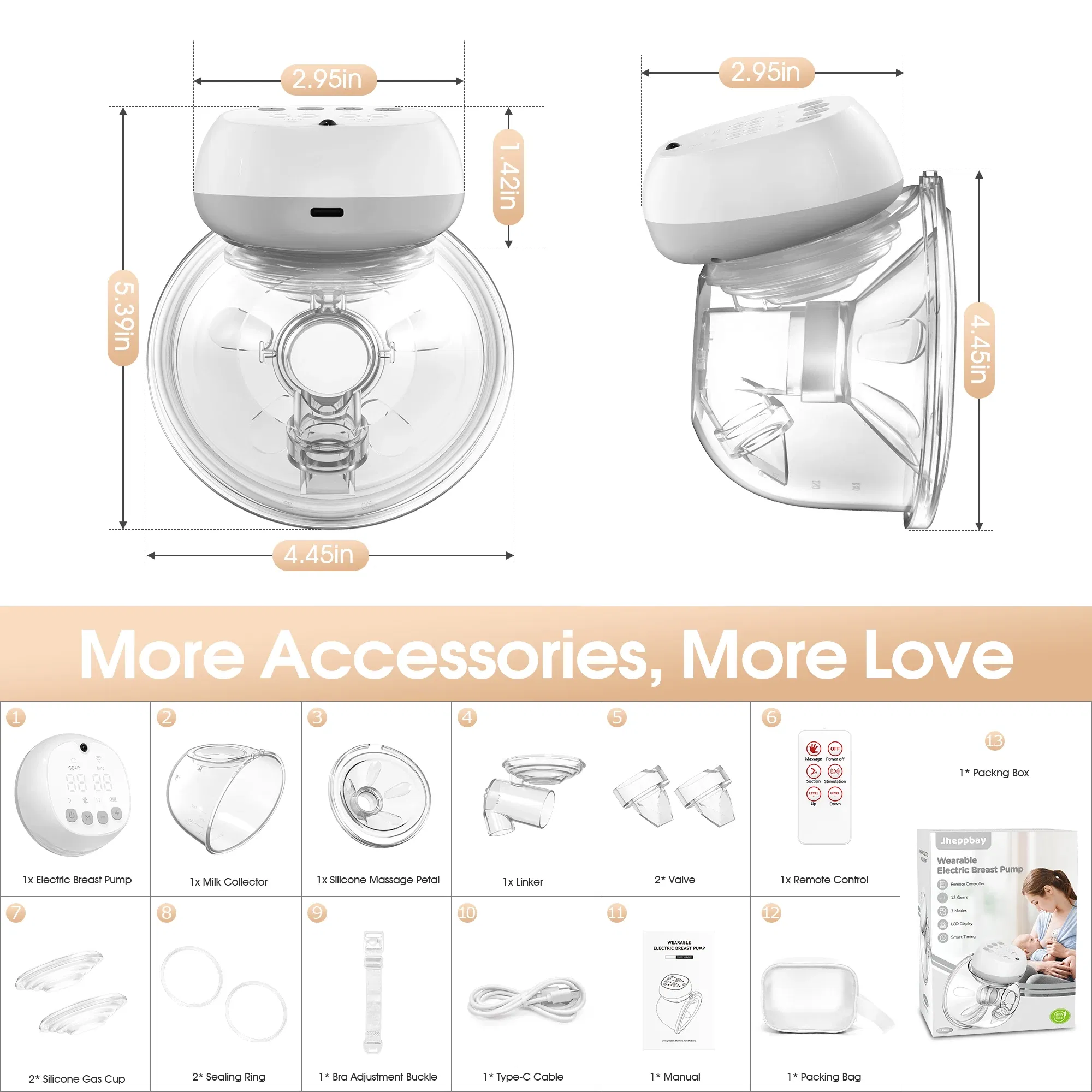 Color: Green - 1200mAh Wearable Breast Pump Portable Hands Free Breastpump 12 Levels 3 Modes Electric Remote Control Painless Breastfeeding
