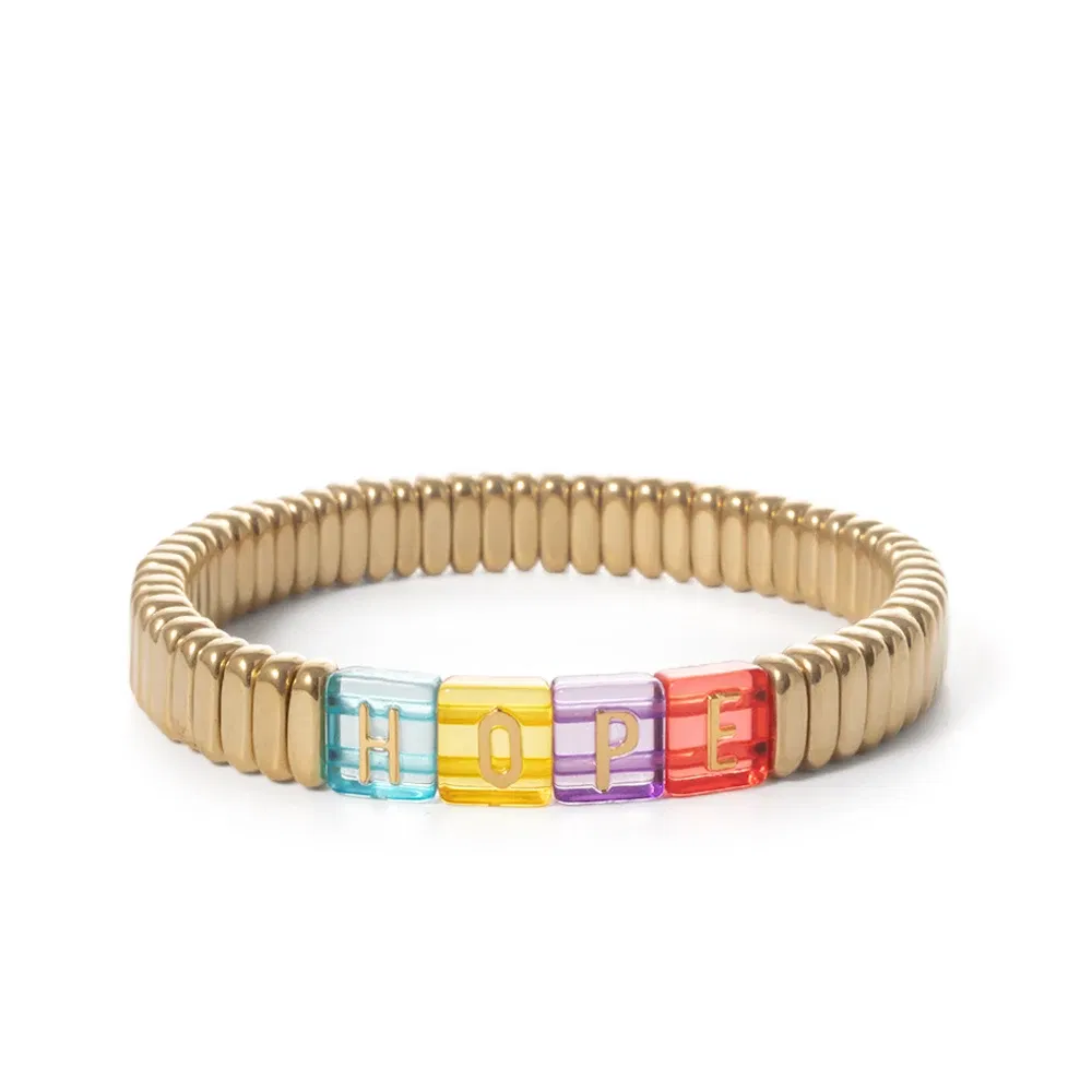 Metal Color: Green Dragonly, Ships From: CHINA - Wholesale Gold Silver Color Elastic Bracelets Handmade Letter Charms Bracelets For Women 2X8MM Beads Bracelets Bohemain Jewelry